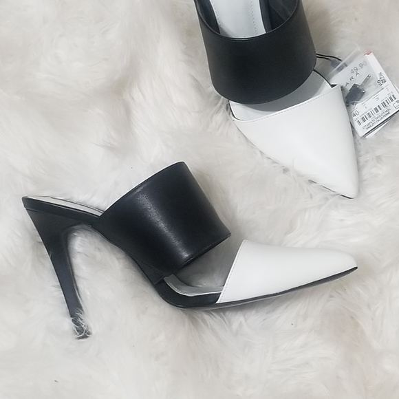 white high heel mules